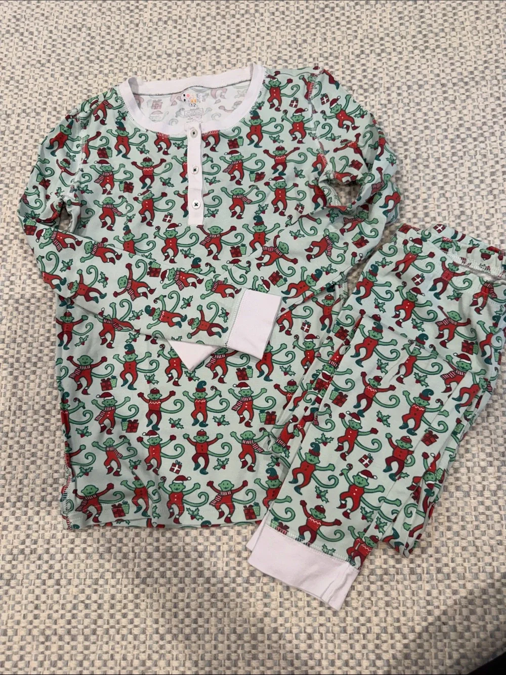 Roller Rabbit Mint Green Monkey Print Kids Pajama Set